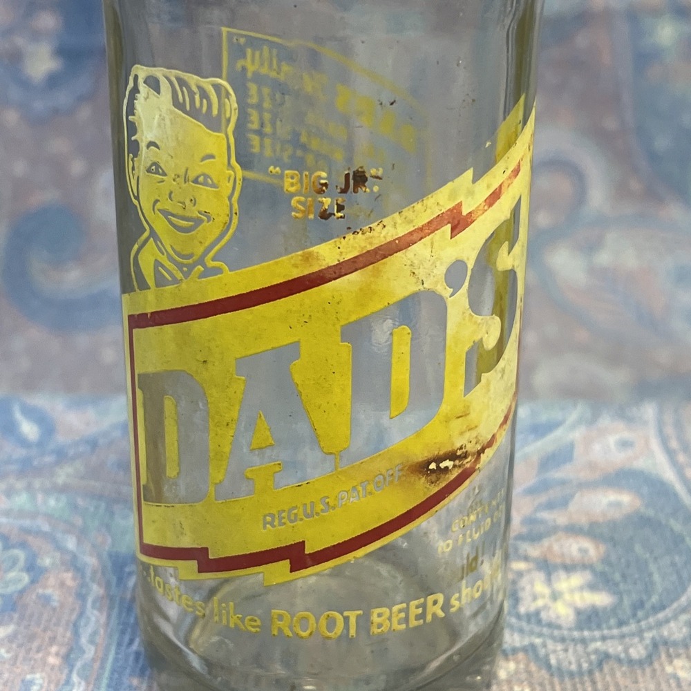 Vintage Dads Root Beer Glass Bottle Big Junior Size ACL Soda Collectible Chicago - Picture 2 of 11
